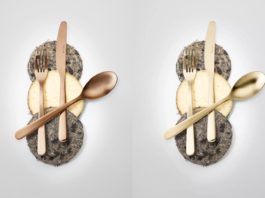 Een feesttafel met karakter: bestek in soft copper mat en champagne van Eternum