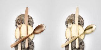 Een feesttafel met karakter: bestek in soft copper mat en champagne van Eternum